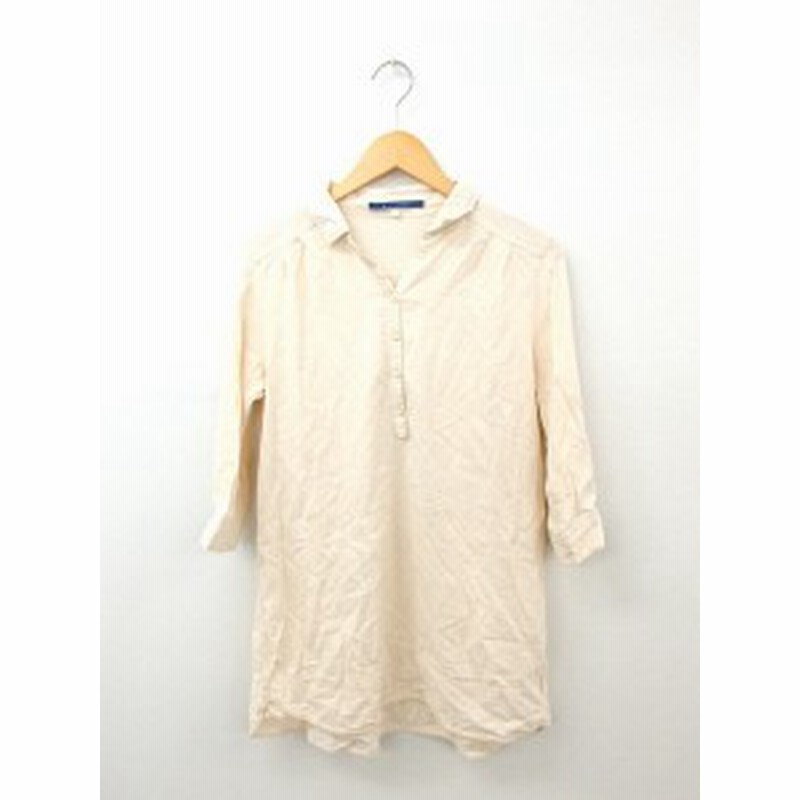 中古 ジ エンポリアム The Emporium ワンピース シャツ 無地 シンプル ひざ丈 七分袖 コットン 綿 L ベージュ Ft33 通販 Lineポイント最大1 0 Get Lineショッピング