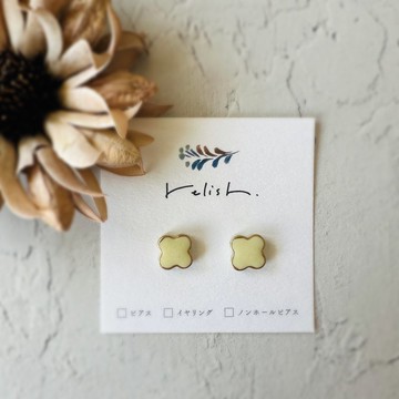 【再販】淡雅黃色 美濃燒磁磚 金繼小花 耳針/耳環/無耳洞耳環 黃色 金色 金色 小巧 簡約 花朵 美濃燒 美濃燒