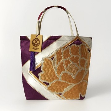 獨一無二真絲和服袋帶托特包, 日本手工刺繡升級改造包, 和風藝術