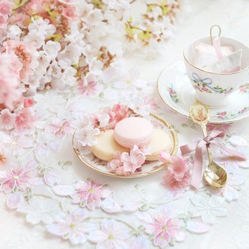 粉色少女心浪漫唯美櫻花刺繡餐墊背景布隔熱墊杯墊靠墊抱枕套抽紙