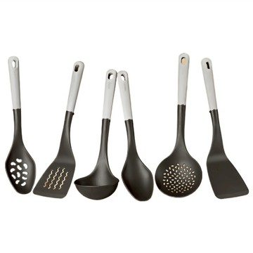 MEYER 美亞 尼龍廚房配件6件組  黑色  1套  尼龍有洞膠鏟 + 拌炒料理匙 + 尼龍隔漏勺 + 尼龍膠鏟 + 尼龍湯勺 + 拌炒料理漏匙