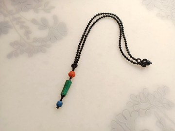 雕花珊瑚虯角琉璃 手工編結項鍊 – 老件 – 純設計