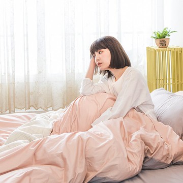 戀家小舖 100%精梳棉 床包被套組 / 雙人加大【撞色系列-可可粉】含兩件枕套 經典素色 台灣製