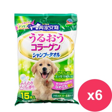 【興家安寵】膠原蛋白寵物潔潤擦澡濕巾(中.大型犬用)15枚*6包
