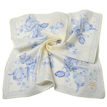 Season Colour 日本製莫蘭迪田園風米黃底藍鬱金香圖騰大帕領巾(58CM)