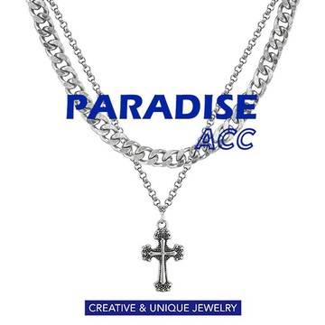 PARADISE 十字架 粗鏈條 疊戴 雙層項鍊