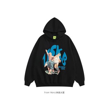 From Mars 歐美嘻哈字母人物印花潮牌街頭寬松情侶BF加絨連帽衛衣