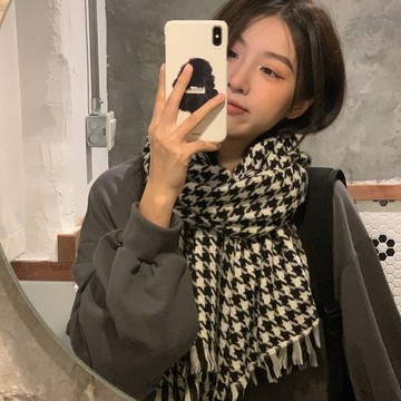 秋冬保暖格子圍巾 冬季圍巾 圍脖披肩 仿羊絨圍巾 加厚披肩 圍脖女 保暖圍巾 復古圍巾 日韓系甜美圍巾99-0022