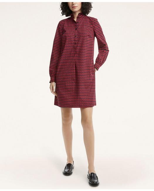 Brooks Brothers Women's Lunar New Year Rabbit Print Poplin Shirt Dress | Red | Size 12