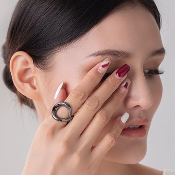 寬版圓形戒指-不規則純銀炫黑素戒-立體情侶戒指-定情厚女戒-刻字