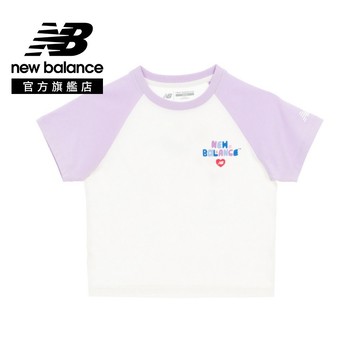 【New Balance】 NB 童裝拼接短袖上衣_中性_白紫色_7EG2V07TLAV