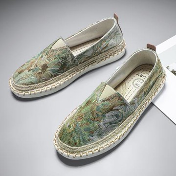 帆布男鞋秋季懶人一腳蹬老北京漁夫手工布鞋男士軟底防滑豆豆潮鞋