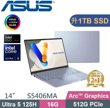 ASUS VivoBook S 14 S5406MA-0038B125H (Ultra 5 125H/16G/1TB PCIe/W11/14) 特仕款