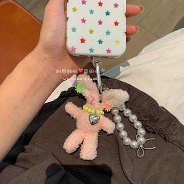 ins風豎耳兔毛絨可愛挎包毛衣卡通鑰匙扣可愛公仔手機包包掛件