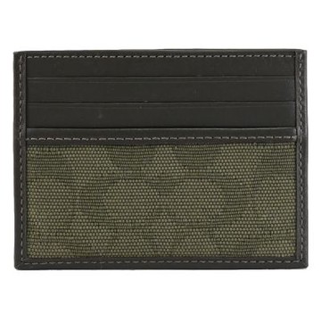 COACH 經典緹花布拼接皮革隨身卡夾/證件夾(深綠)