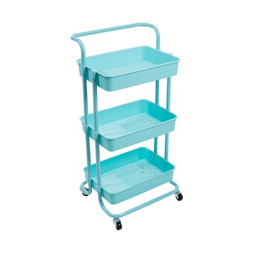 樂嫚妮 超輕耐重多功能三層收納手推車-附把手-5色湖水綠