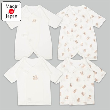akachan honpo - 長袖新生兒內衣4件組有機棉-米白色 (50~60cm)-日本製