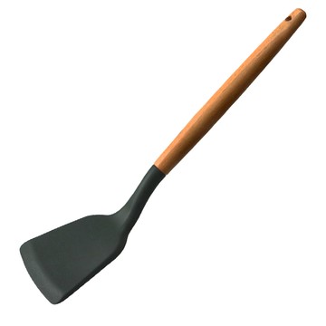 Hi CHEF 掌廚 耐熱矽膠鍋鏟 櫸木握把 耐溫200°C 總長32cm  黑色  1支