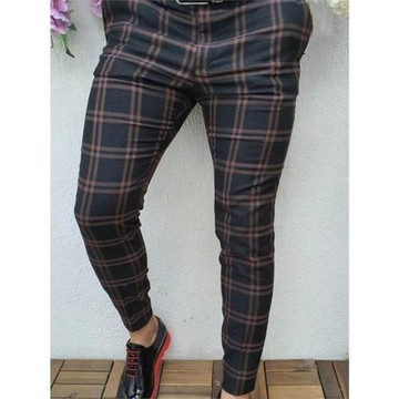 autumn mid-rise checked pattern pencil pants 格紋印花小腳褲