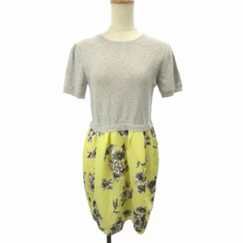 中古 マーキュリーデュオ Mercuryduo ワンピース ひざ丈 ニット 切替 花柄 スリット 半袖 F グレー 黄色 レディース 通販 Lineポイント最大1 0 Get Lineショッピング