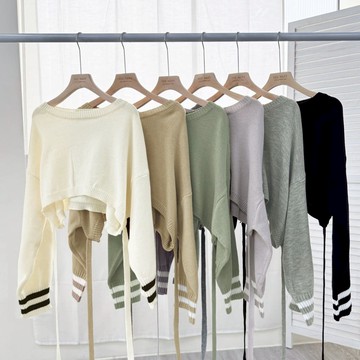 【Fee隔日到貨6色】學院風寬袖後綁帶針織上衣🔥短版毛衣 針織衫 針織毛衣 針織上衣 韓系女裝 學院風上衣