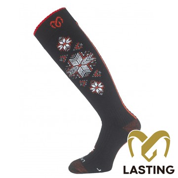 【LASTING 捷克】美麗諾羊毛厚高筒健行襪/小腿襪/滑雪襪/膝下襪(LT-SWN黑紅/透氣/排汗/舒適/美麗諾/滑雪/保暖)