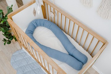 藍色中性嬰兒床蛇防撞枕頭-新生兒床防撞墊