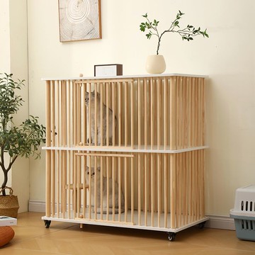 快速出貨 可開發票 實木貓籠子家用室內貓別墅貓柜子可移動實木雙層超大貓舍貓屋房子