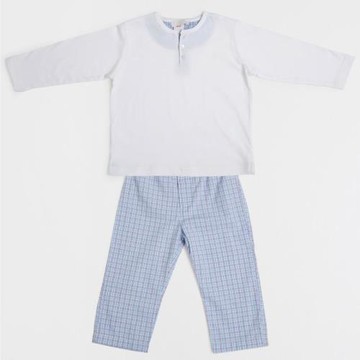 童裝春秋款兒童家居服套裝純棉格子男童睡衣中小童上衣 褲子