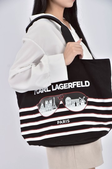 karl lagerfeld黑色條紋墨鏡設計帆布托特包