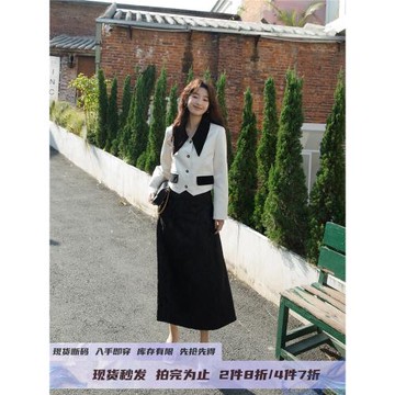 黑色復古半身裙女2025春新款高腰顯瘦A字裙小個子氣質百褶裙3816