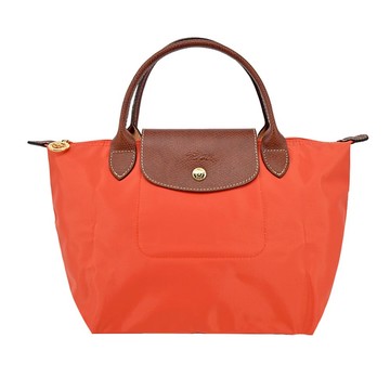 [平輸版]LONGCHAMP LE PLIAGE系列短把再生尼龍摺疊水餃包(小/橙)真品平輸