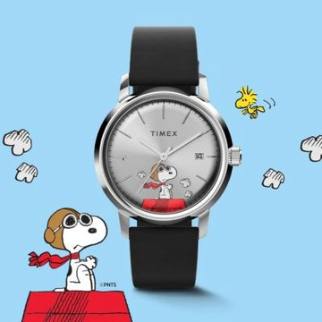 TIMEX 天美時 Marlin x Peanuts 40mm 史努比飛行王牌 自動機械腕錶(銀x黑 TXTW2W49600)
