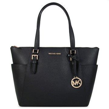 MICHAEL KORS CHARLOTTE 金字LOGO黑色防刮皮革托特肩背包