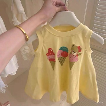 【台灣出貨】童裝2026夏季新款女童洋氣可愛印花連衣裙女寶寶時髦百搭背心裙子