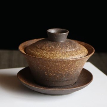 粗陶蓋碗復古功夫茶具泡茶碗 懷舊三才碗泡茶器大號