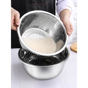 304不銹鋼瀝水盆316食品級家用漏盆洗菜盆瀝水籃加厚洗米淘米神器