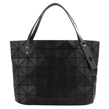 ISSEY MIYAKE  BAOBAO 搖滾幾何方格7x10皮質拉鍊托特包(霧黑)