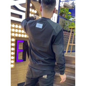 2024秋季簡約拼接衛衣男潮流時尚寬松外套青年圓領套頭上衣打底衫