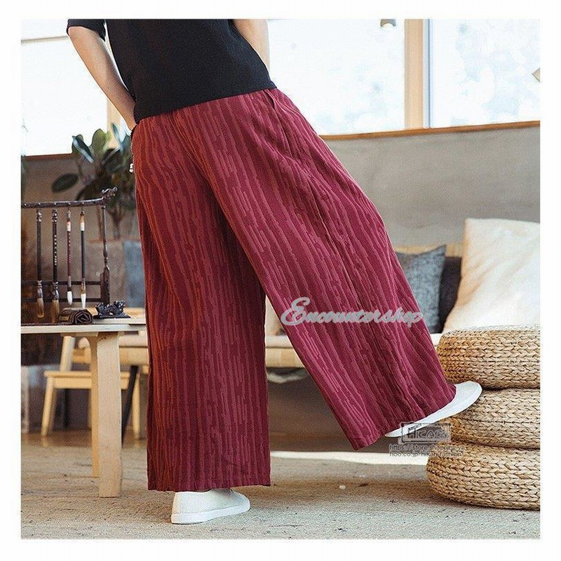 高級品市場 値下リネンパンツ メンズ ワイドパンツ サルエルパンツ