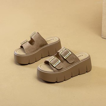 勃肯涼拖2025新款夏季休閑沙灘海邊外穿增高厚底皮帶扣工字帶拖鞋