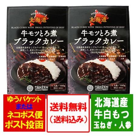 牛もつカレー 送料無料 牛モツ カレー 牛もつ とろ煮 ブラックカレー 1個×2(中口) レトルトカレー 黒いカレー