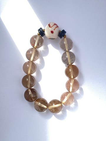 收藏級天然無優化大顆粒髮晶古法琉璃珠手串