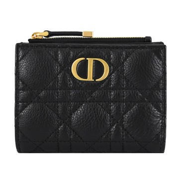 Christian Dior Dahlia 金屬LOGO菱格對開釦式零錢短夾.黑金