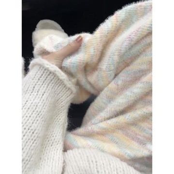彩虹糯米褲女秋冬季2024新款加絨高腰垂感休閑直筒軟糯針織闊腿褲