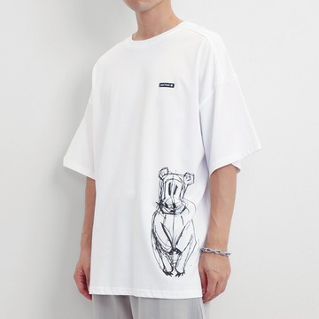 PAUL FRANK 大嘴猴 男 女款中性 下擺塗鴉 寬鬆短袖T恤-米白