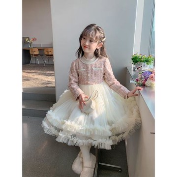 公主裙女童秋冬季2023新款冬裝洋氣兒童加絨裙子女孩小香風連衣裙