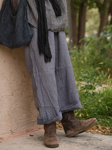 霧藍亞麻 輕鬆寬褲 寬鬆 舒適 自在 涼爽