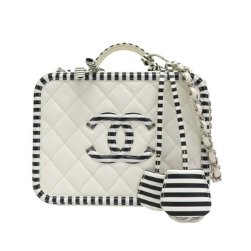 【二手名牌BRAND OFF】CHANEL 香奈兒 白色荔枝紋 化妝包 兩用包 (無卡) A93343