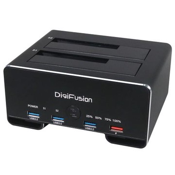 DigiFusion 伽利略 CU3H09B 鋁合金 雙SATA 硬碟座 含 USB 3.1 Gen 1 HUB 3 埠 (硬碟對拷功能)